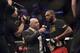 Apr 26, 2014; Baltimore, MD, USA; Joe Rogan interviews Jon Jones after the UFC light heavy weight championship fight against Glover Teixeria at Baltimore Arena. Jones retained the light heavy height championship by defeating Teixeria. Mandatory Credit: