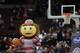 COLUMBUS, OH - JANUARY 4: Ohio State Mascot Brutus the Buckeye goofs around with a basketball prior to the start of the game against the Nebraska Cornhuskers on January 4, 20114 at Value City Arena in Columbus, Ohio. Ohio State won by a final score of 8