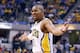 INDIANAPOLIS, IN - MAY 13: David West #21 of the Indiana Pacers protests being charged with a foul in the 102-79 loss to the Washington Wizards in Game 5 of the Eastern Conference Semifinals during the 2014 NBA Playoffs at Bankers Life Fieldhouse on May