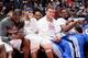LOS ANGELES, CA - JANUARY 10: Blake Griffin #32 Jared Dudley #9 Antawn Jamison #33 and DeAndre Jordan #6 of the Los Angeles Clippers smiling on the bench during a game against the Los Angeles Lakers at STAPLES Center on January 10, 2014 in Los Angeles, Ca