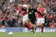 CARDIFF, UNITED KINGDOM - MAY 21: Jose Antonio Reyes of Arsenal tackled and fouled Ronaldo of Manchester United during the FA Cup Final between Arsenal and Manchester United at The Millennium Stadium on May 21, 2005 in Cardiff, Wales. Reyes was shown a s