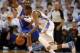 May 13, 2014; Oklahoma City, OK, USA; Oklahoma City Thunder forward Kevin Durant (35) handles the ball against Los Angeles Clippers guard Chris Paul (3) during the second quarter in game five of the second round of the 2014 NBA Playoffs at Chesapeake Ener