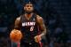 May 10, 2014; Brooklyn, NY, USA; Miami Heat forward LeBron James (6) advances the ball during the first quarter against the Brooklyn Nets in game three of the second round of the 2014 NBA Playoffs at Barclays Center. Mandatory Credit: Anthony Gruppuso-USA
