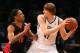 Apr 25, 2014; Brooklyn, NY, USA; Toronto Raptors guard DeMar DeRozan (10) defends Brooklyn Nets forward Andrei Kirilenko (47) during the second quarter in game three of the first round of the 2014 NBA Playoffs at Barclays Center. Mandatory Credit: Anthon