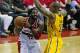 May 15, 2014; Washington, DC, USA; Washington Wizards power forward Nene (42) prepares to shoot as Indiana Pacers power forward David West (21) defends during the first half in game six of the second round of the 2014 NBA Playoffs at Verizon Center. Manda