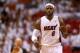 MIAMI, FL - MAY 14: LeBron James #6 of the Miami Heat looks on during Game Five of the Eastern Conference Semifinals of the 2014 NBA Playoffs against the Brooklyn Nets at American Airlines Arena on May 14, 2014 in Miami, Florida. NOTE TO USER: User expre