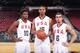 PORTLAND, OR - APRIL 12: Justise Winslow #10, Jahlil Okafor #15 and Tyus Jones#6 pose for pictures before the game against the World Team on April 12, 2014 at the Moda Center Arena in Portland, Oregon. NOTE TO USER: User expressly acknowledges and agrees