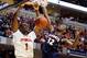 Mar 13, 2014; Indianapolis, IN, USA; Indiana Hoosiers forward Noah Vonleh (1) dunks against Illinois Fighting Illini forward Nnanna Egwu (32) in the first round of the Big Ten college basketball tournament at Bankers Life Fieldhouse. Mandatory Credit: Bri