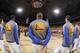 OAKLAND, CA - MAY 1: Draymond Green #23, David Lee #10 and Klay Thompson #11 of the Golden State Warriors during the national anthem of the game against the Los Angeles Clippers in Game Six of the Western Conference Quarterfinals during the 2014 NBA Playo