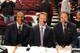 CHICAGO, IL - APRIL 05: TNT Broadcasters Reggie Miller, Steve Kerr and Kevin Harlan pose for a photo prior to the game of the Chicago Bulls against the Boston Celtics on April 5, 2012 at the United Center in Chicago, Illinois. NOTE TO USER: User expressl