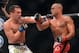 Nov 2, 2013; Long Beach, CA, USA; Eddie Alvarez (red gloves) and Michael Chandler (blue gloves) during their Bellator lightweight world championship fight at the Long Beach Arena. Alvarez won the fight. Mandatory Credit: Jayne Kamin-Oncea-USA TODAY Spor