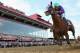 BALTIMORE, MD - MAY 17: California Chrome #3, ridden by Victor Espinoza, races to the finish line enroute to winning the 139th running of the Preakness Stakes at Pimlico Race Course on May 17, 2014 in Baltimore, Maryland. (Photo by Rob Carr/Getty Images