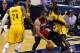 May 18, 2014; Indianapolis, IN, USA;Miami Heat guard Dwyane Wade (3) attempts a drive towards the basket against Indiana Pacers guard Lance Stephenson (1) during the first period of game one of the Eastern Conference Finals of the 2014 NBA Playoffs at Ban