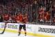 May 18, 2014; Chicago, IL, USA; Chicago Blackhawks defenseman Duncan Keith (2) reacts after scoring a goal against the Los Angeles Kings during the second period in game one of the Western Conference Final of the 2014 Stanley Cup Playoffs at United Center