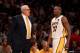 LOS ANGELES, CA - JUNE 06: Head coach Phil Jackson yells at Ron Artest #37 of the Los Angeles Lakers in the second half against the Boston Celtics in Game Two of the 2010 NBA Finals at Staples Center on June 6, 2010 in Los Angeles, California. NOTE TO US