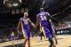 SAN ANTONIO, TX - JANUARY 9: Robert Sacre #50 and Kobe Bryant #24 of the Los Angeles Lakers congratulate each other during the game between the Los Angeles Lakers and the San Antonio Spurs on January 9, 2013 at the AT&T Center in San Antonio, Texas. NOTE