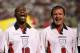 27 May 1998: Captain, Paul Ince of England and Liverpool sings the National Anthem with fellow team-mates Ian Wright and Paul Gascogne during the match between Morocco v England in the King Hassan II Cup played in Casablanca, Morocco. England won the mat