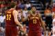 PHOENIX, AZ - MARCH 12: Tristan Thompson #13 of the Cleveland Cavaliers high fives Spencer Hawes #32 after drawing a foul against the Phoenix Suns during the second half of the NBA game at US Airways Center on March 12, 2014 in Phoenix, Arizona. The Cava