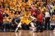INDIANAPOLIS - MAY 18: LeBron James #6 of the Miami Heat looks to pass the ball against Paul George #24 of the Indiana Pacers in game one of the East Conference Finals at Bankers Life Fieldhouse on May 18, 2014 in Indianapolis, Indiana. NOTE TO USER: Use
