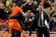 AMSTERDAM, NETHERLANDS - OCTOBER 11: Robin van Persie of Holland celebrates with Patrick Kluivert and manager Luis van Gaal after scoring their fourth goal during the FIFA 2014 World Cup Qualifing match between Holland and Hungary at Amsterdam Arena on O