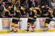 BOSTON, MA - NOVEMBER 21: Gregory Campbell #11, Shawn Thornton #22 and Danel Paille #20 of the Boston Bruins celebrate a goal against the St. Louis Blues at the TD Garden on November 21, 2013 in Boston, Massachusetts. (Photo by Steve Babineau/NHLI via Ge