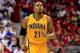 WASHINGTON, DC - MAY 15: David West #21 of the Indiana Pacers celebrates against the Washington Wizards during Game Six of the Eastern Conference Semifinals during the 2014 NBA Playoffs at Verizon Center on May 15, 2014 in Washington, DC. NOTE TO USER: U