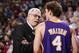 DALLAS - FEBRUARY 7: Head coach Phil Jackson of the Los Angeles Lakers talks ot his teammate Luke Walton #4 during the game against the Dallas Mavericks at American Airlines Arena on February 7, 2006 in Dallas, Texas. The Mavericks won 102-87. NOTE TO