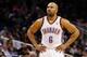 Feb 7, 2014; Orlando, FL, USA; Oklahoma City Thunder point guard Derek Fisher (6) against the Orlando Magic during the second half at Amway Center. Orlando Magic defeated the Oklahoma City Thunder 103-102. Mandatory Credit: Kim Klement-USA TODAY Sports