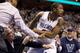 VILLANOVA, PA - MARCH 2: Forward Kris Jenkins #2 of the Villanova Wildcats falls into the stands during the game against the Marquetter Golden Eagles on March 2, 2014 at the Wells Fargo Center in Philadelphia, Pennslyvania. (Photo by Mitchell Leff/Getty I