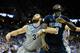 OMAHA, NE - FEBRUARY 16: Ethan Wragge #34 of the Creighton Bluejays and Daniel Ochefu #23 of the Villanova Wildcats fights for position during their game at CenturyLink Center on February 16, 2014 in Omaha, Nebraska. (Photo by Eric Francis/Getty Images)