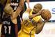 May 20, 2014; Indianapolis, IN, USA; Indiana Pacers forward David West (21) looks for an open teammate against Miami Heat forward Shane Battier (31) underneath the basket during the first quarter of game two of the Eastern Conference Finals of the 2014 NB