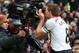 MANCHESTER, ENGLAND - MARCH 16: Steven Gerrard of Liverpool celebrates scoring the second goal by kissing the steadicam during the Barclays Premier League match between Manchester United and Liverpool at Old Trafford on March 16, 2014 in Manchester, Engl