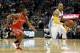 Apr 9, 2014; Denver, CO, USA; Denver Nuggets point guard Randy Foye (4) keeps the ball from Houston Rockets point guard Isaiah Canaan (1) in the fourth quarter at the Pepsi Center. The Nuggets won 123-116. Mandatory Credit: Isaiah J. Downing-USA TODAY Spo