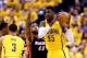 INDIANAPOLIS, IN - MAY 20: Roy Hibbert #55 of the Indiana Pacers looks to pass as Udonis Haslem #40 of the Miami Heat defends during Game Two of the Eastern Conference Finals of the 2014 NBA Playoffs at at Bankers Life Fieldhouse on May 20, 2014 in Indian