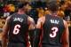 INDIANAPOLIS, IND - MAY 20: LeBron James #6 and Dwyane Wade #30 of the Miami Heat during the game against the Indiana Pacers in Game Two of the Eastern Conference Finals during the 2014 NBA Playoffs at Bankers Life Fieldhouse on May 20, 2014 in Indianapol