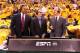 INDIANAPOLIS, IN - MAY 18: ABC Broadcast team of Mark Jackson, Mike Breen, and Jeff Van Gundy during Game One of the Eastern Conference Finals on May 18, 2014 at Bankers Life Fieldhouse in Indianapolis, IN. NOTE TO USER: User expressly acknowledges and a