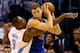 OKLAHOMA CITY, OK - MAY 13: Serge Ibaka #9 of the Oklahoma City Thunder defends Blake Griffin #32 of the Los Angeles Clippers in Game Five of the Western Conference Semifinals during the 2014 NBA Playoffs at Chesapeake Energy Arena on May 13, 2014 in Okl