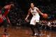 BROOKLYN, NY - MAY 12: Shaun Livingston #14 of the Brooklyn Nets handles the ball against LeBron James #6 of the Miami Heat in Game Four of the Eastern Conference Semifinals during the 2014 NBA Playoffs on May 12, 2014 at Barclays Center in Brooklyn. NOTE