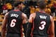 INDIANAPOLIS, IND - MAY 20: LeBron James #6 and Dwyane Wade #30 of the Miami Heat during the game against the Indiana Pacers in Game Two of the Eastern Conference Finals during the 2014 NBA Playoffs at Bankers Life Fieldhouse on May 20, 2014 in Indianapol