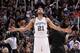 SAN ANTONIO, TX - MAY 21: Tim Duncan #21 of the The San Antonio Spurs looks up at the scoreboard against The Oklahoma City Thunder in Game Two of the Western Conference Finals during the 2014 NBA Playoffs on May 21, 2014 at the AT&T Center in San Antonio,