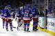 NEW YORK, NY - MAY 22: New York Rangers
skate off the ice after Alex Galchenyuk #27 of the Montreal Canadiens (not pictured) scores the game winning overtime goal in Game Three of the Eastern Conference Final during the 2014 NHL Stanley Cup Playoffs at M