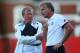 EXETER, ENGLAND - JULY 11: Steve McLaren (L) alongside Kevin Bond (R) Assistant Coaches of Queens Park Rangers during the Pre Season Friendly match between Exeter City and Queens Park Rangers at St James' Park on July 11, 2013 in Exeter, England. (Phot