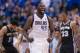 May 2, 2014; Dallas, TX, USA; Dallas Mavericks center DeJuan Blair (45) celebrates during the second half against the San Antonio Spurs in game six of the first round of the 2014 NBA Playoffs at American Airlines Center. The Mavericks defeated the Spurs 1
