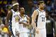 MEMPHIS, TN - MAY 27: (L-R) Zach Randolph #50, Mike Conley #11 and Marc Gasol #33 of the Memphis Grizzlies walk back to the bench during a timeout in the first half during Game Four of the Western Conference Finals of the 2013 NBA Playoffs at the FedExFo