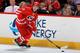 RALEIGH, NC - JANUARY 13: Jiri Tlusty #19 of the Carolina Hurricanes skates along the boards with the puck during their NHL game against the the Calgary Flames PNC Arena on January 13, 2014 in Raleigh, North Carolina. (Photo by Gregg Forwerck/NHLI via G