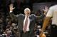 May 19, 2014; San Antonio, TX, USA; San Antonio Spurs head coach Gregg Popovich reacts to a call in game one of the Western Conference Finals in the 2014 NBA Playoffs at AT&T Center. Mandatory Credit: Soobum Im-USA TODAY Sports