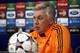 LISBON, PORTUGAL - MAY 23: In this handout image provided by UEFA, Carlo Ancelotti, coach of Real Madrid attends a press conference ahead of the UEFA Champions League final against Atletico Madrid at Estadio da Luz on May 23, 2014 in Lisbon, Portugal.