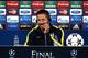 LISBON, PORTUGAL - MAY 23: In this handout image provided by UEFA, Diego Simeone, coach of Club Atletico de Madrid attends a press conference ahead of the UEFA Champions League final against Real Madrid at Estadio da Luz on May 23, 2014 in Lisbon, Portu
