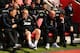 SOUTHAMPTON, ENGLAND - MAY 11: (R-L) Manchester United interim manager Ryan Giggs looks on alongside assistants, Nicky Butt, Paul Scholes and Phil Neville before the Barclays Premier League match between Southampton and Manchester United at St Mary's Sta