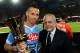 NAPLES, ITALY - MAY 06: Marek Hamsik and Aurelio De Laurentis President of Napoli with Tim Cup before the Serie A match between SSC Napoli and Cagliari Calcio at Stadio San Paolo on May 6, 2014 in Naples, Italy. (Photo by Giuseppe Bellini/Getty Images)